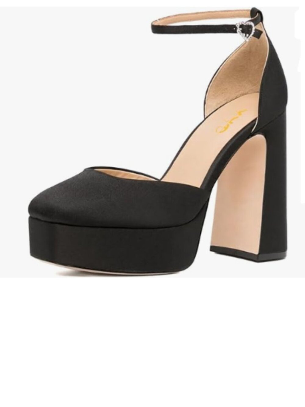 XYD Black Block Heel Pumps Square Toe D'Orsay Ankle Strap Platform Dress Shoes